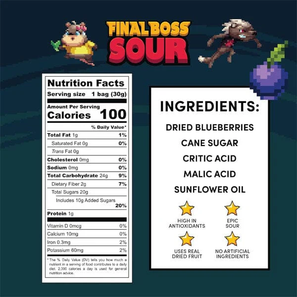 Final Boss Sour Dried Berry Candy 30g (1.06oz) Level 3 Blueberries - Image 6