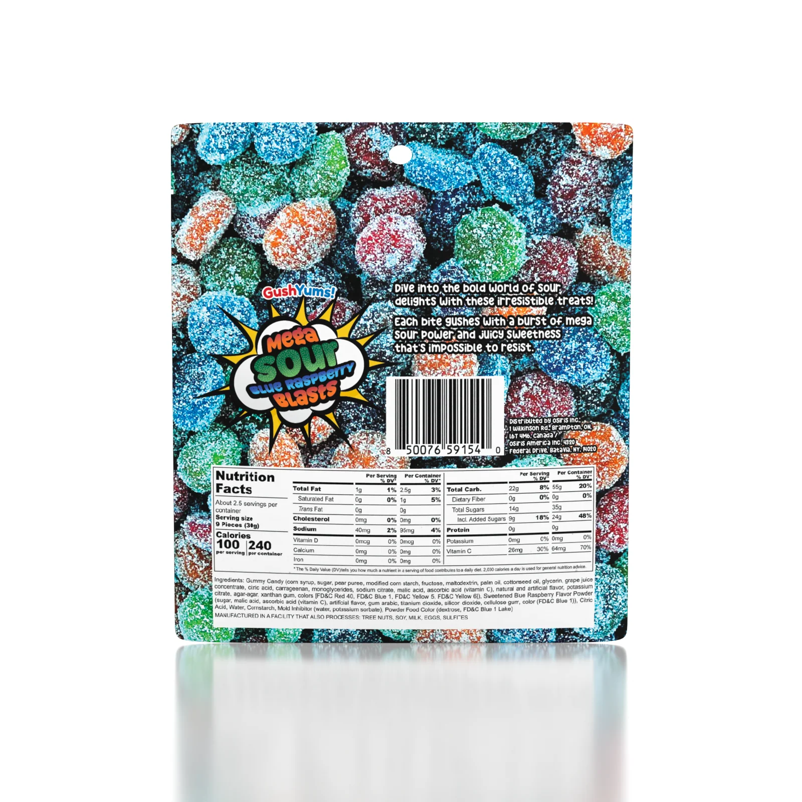 GushYums Mega Sour Blue Raspberry Blasts Gushing Gummy Candy (2.4oz) - Image 2