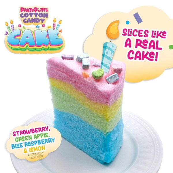 PartyPuffs Cotton Candy Cake Tub (4.2oz) Sliceable Rainbow Candy Floss - Image 5