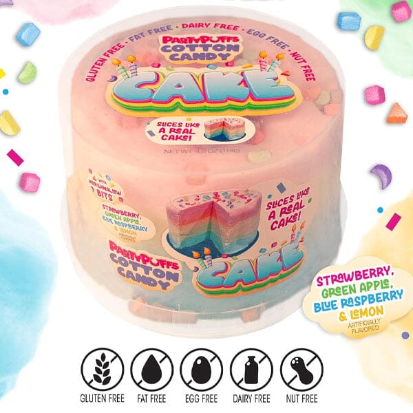 PartyPuffs Cotton Candy Cake Tub (4.2oz) Sliceable Rainbow Candy Floss - Image 7