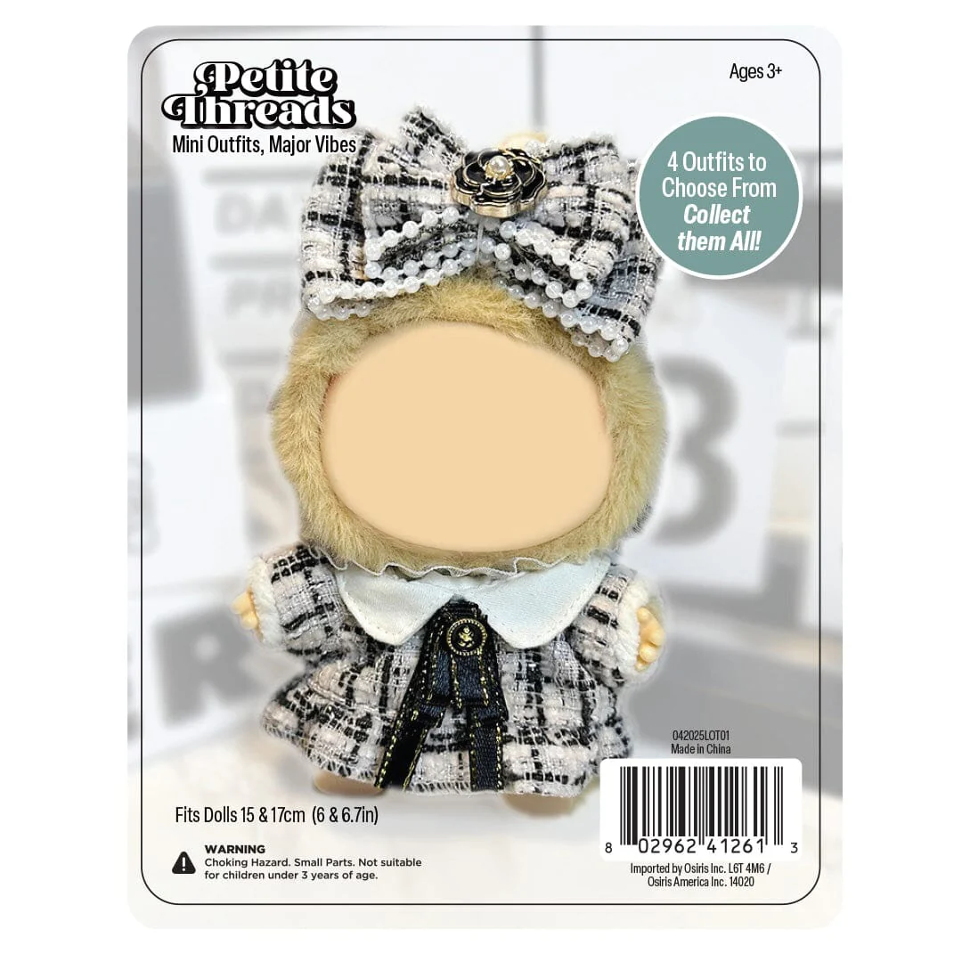 Outfit: Black Tweed Dress & Bow for Dolls - Petite Threads - Image 2