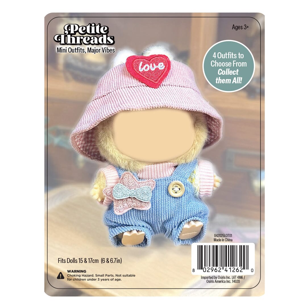 Outfit: Knit Blue & Pink Overalls & Hat for Dolls - Petite Threads - Image 2