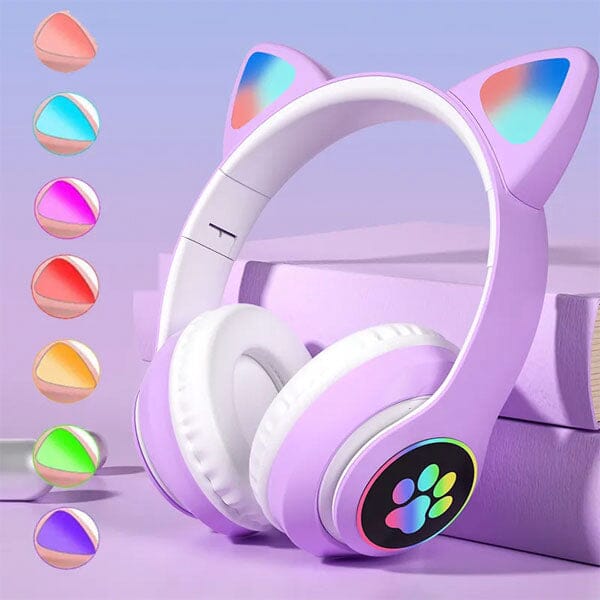 SoundLogicXT TWS Foldable Bluetooth Cute Purple Cat Headphones - Image 2