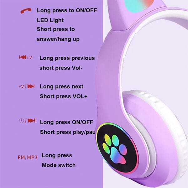 SoundLogicXT TWS Foldable Bluetooth Cute Purple Cat Headphones - Image 4