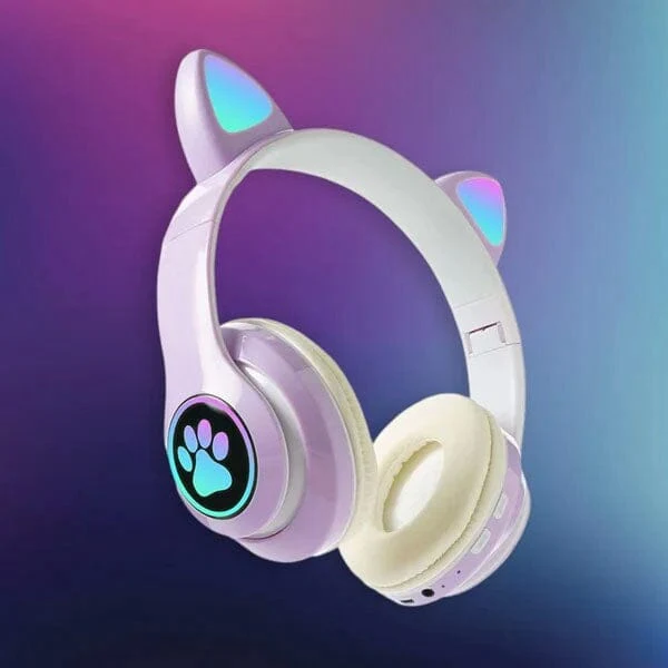 SoundLogicXT TWS Foldable Bluetooth Cute Purple Cat Headphones - Image 5