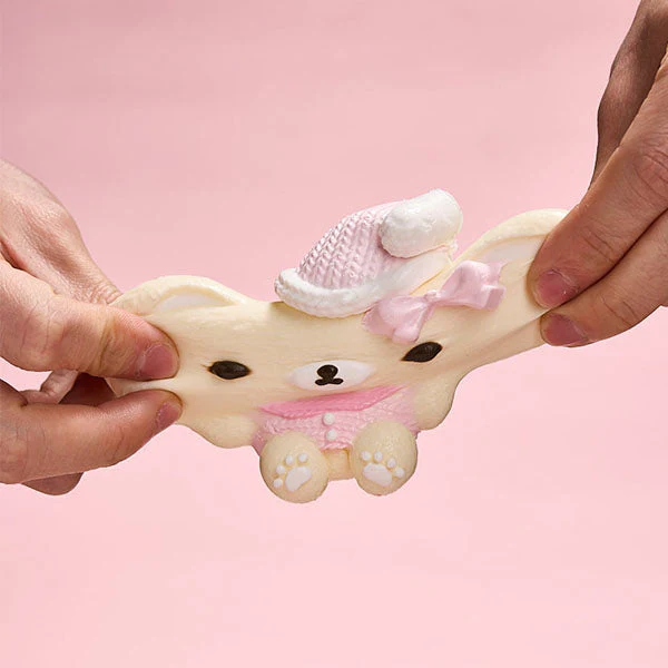 SqueezeSquad Taba Deluxe Premium Silicone Squishy Fidget Toy - Pink Hatted Bear - Image 6